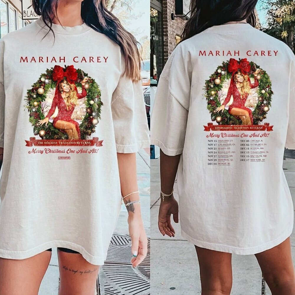 Mariah Carey Merry Christmas One And All Tour T-Shirt Holiday Music 2 Sided
